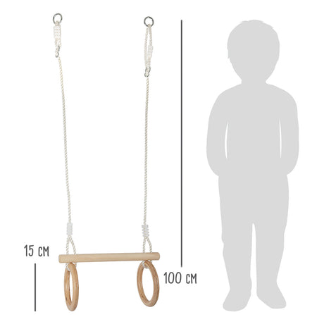 Piccole piede - Trapezio in legno con anelli di ginnastica, 100 cm