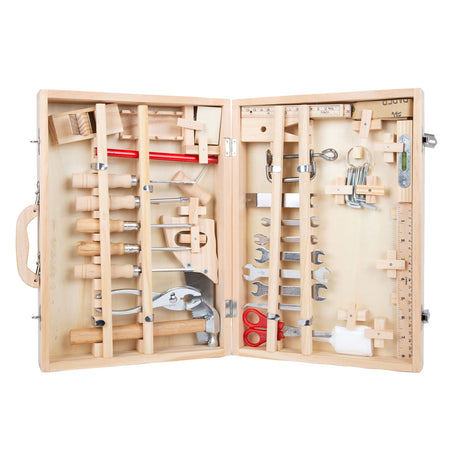 Piccole piede - Deluxe della cassetta degli attrezzi in legno con strumenti, 28dlg.
