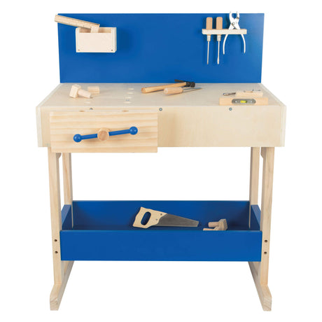 Small foot - Banco da lavoro giocattolo in legno blu con accessori