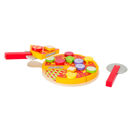 Small foot - Set pizza in legno per tagliare e giocare, 21 pezzi.