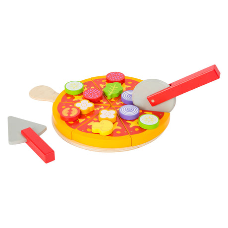 Small foot - Set pizza in legno per tagliare e giocare, 21 pezzi.