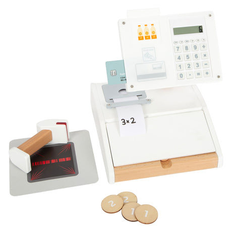 Small foot - registratore di cassa giocattolo in legno con scanner, 15 pz.