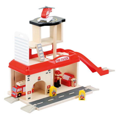 Small foot - caserma dei vigili del fuoco in legno con accessori, 15 pz.