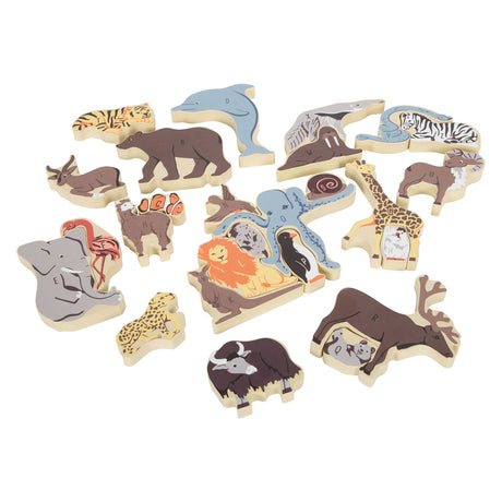 Small foot - Puzzle in legno con lettere e forme di animali, 26 pz.