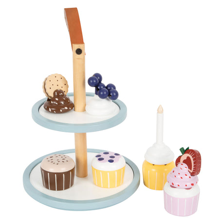 Small foot - Portavivande giocattolo in legno con cupcakes, 13 pezzi.