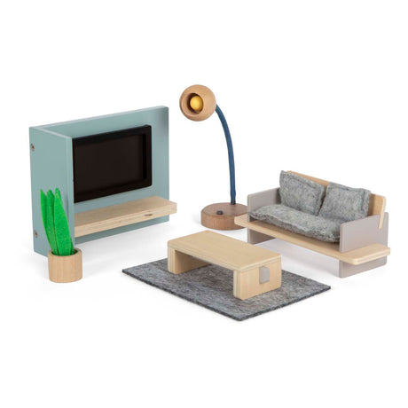 Small foot - Soggiorno con mobili per casa delle bambole in legno