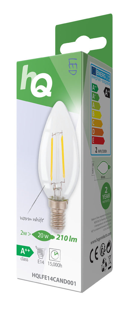 HQ LFE14CAND001 Lampada LED a filamento retrò E14 Candela 2W 210LM 2700K