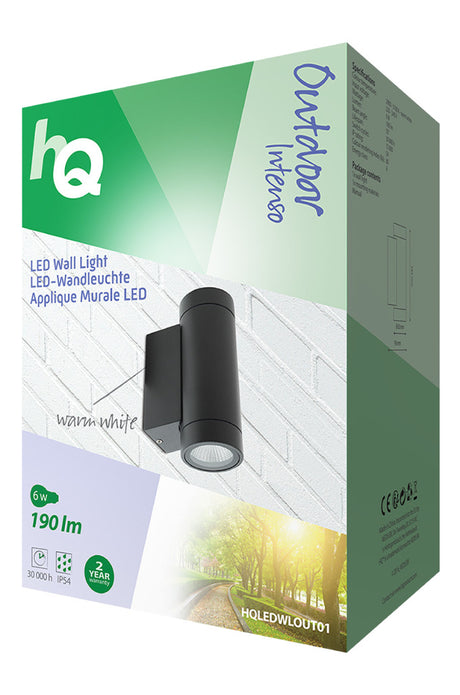 HQ ledwlout01 lampada da parete a led da esterno 6 w 190 lm nero