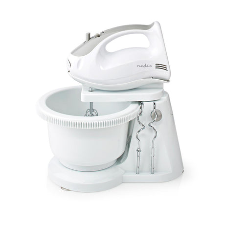 Nedis Kahm110CWT Sbattitore Manuale 200 W 5 Velocità Funzione Turbo Ciotola Girevole 2 Ganci per Impastare 2 Fruste Grigio Bianco