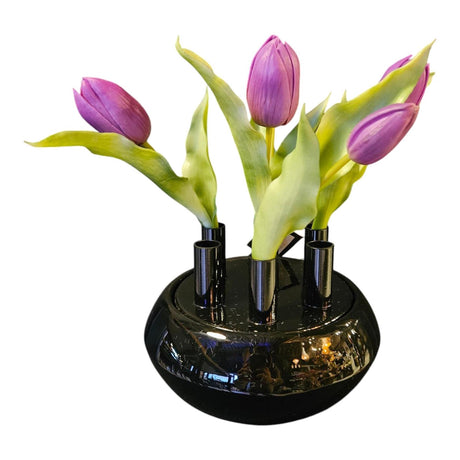 Vaso per fiori in stile palazzo in metallo scarlett nero 21x21x17cm
