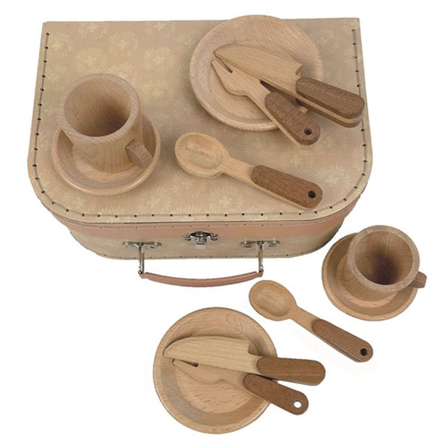 Set colazione in legno in valigia. 3+
