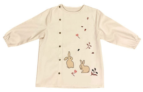 Grembiule per lavoretti in cotone bianco con coniglio. 3-7 anni