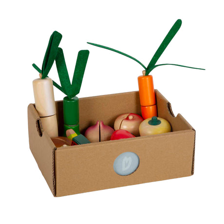 Small foot - Set gioco da taglio e verdure in legno fresco, 14 pezzi.