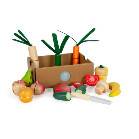 Small foot - Set gioco da taglio e verdure in legno fresco, 14 pezzi.