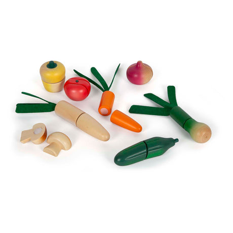 Small foot - Set gioco da taglio e verdure in legno fresco, 14 pezzi.