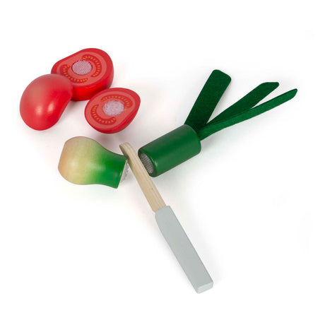 Small foot - Set gioco da taglio e verdure in legno fresco, 14 pezzi.
