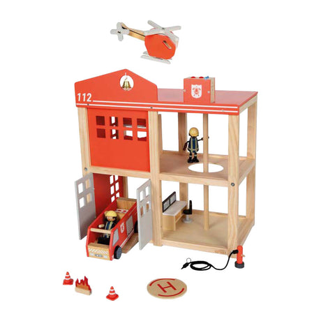 Small foot - caserma dei vigili del fuoco grande in legno con accessori
