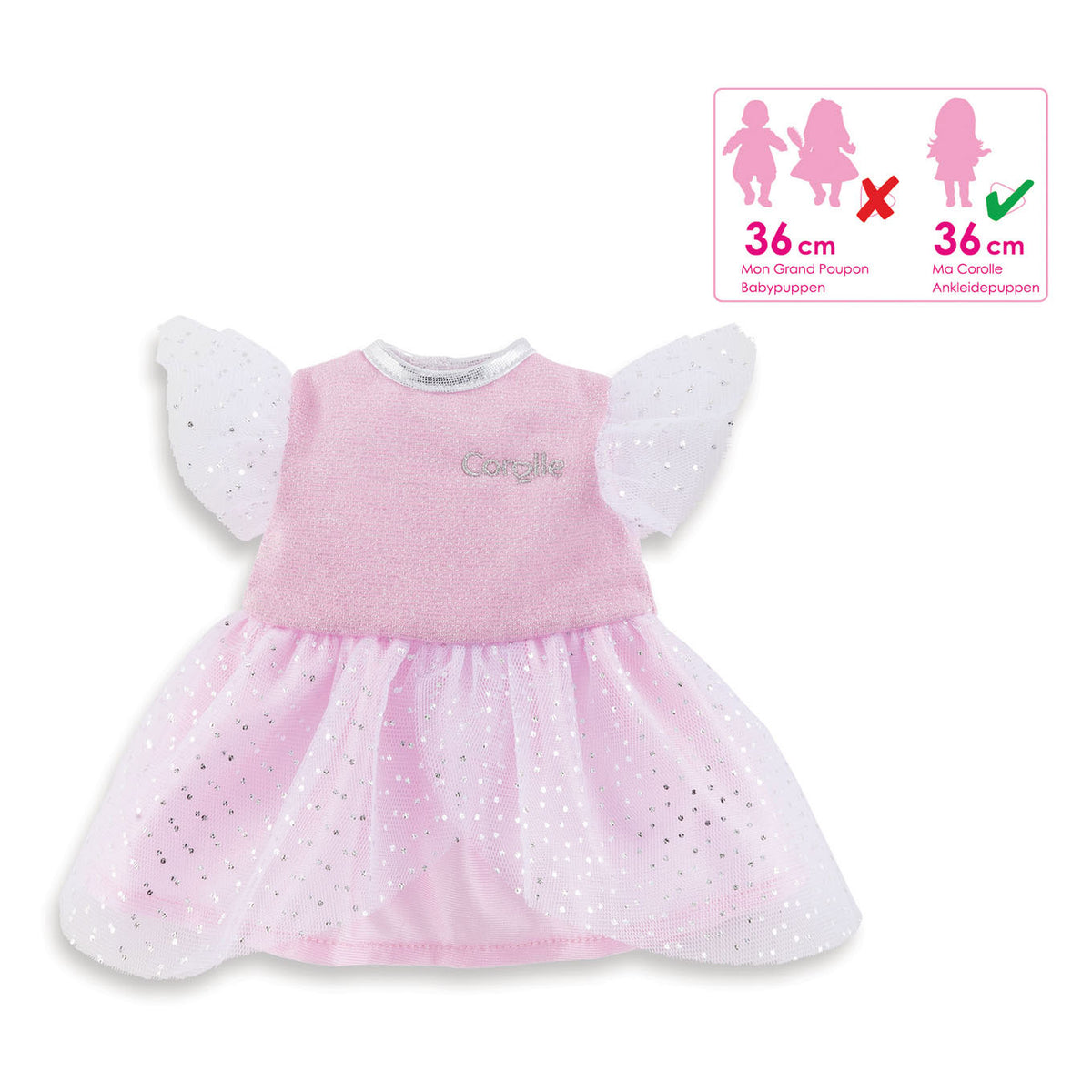 Corolle ma - vestito da bambola rosa con glitter