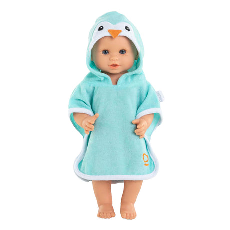 Mantellina da bagno Corolle baby-doll pinguino 36 cm - accessorio per bambola blu.