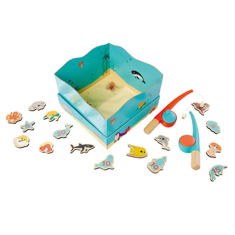 Simba gioco di pesca in legno giocattoli educativi canna da pesca con magnete per acquario 19 pezzi.
