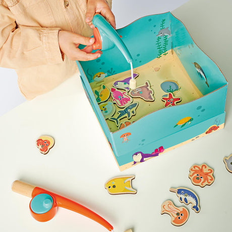 Simba gioco di pesca in legno giocattoli educativi canna da pesca con magnete per acquario 19 pezzi.