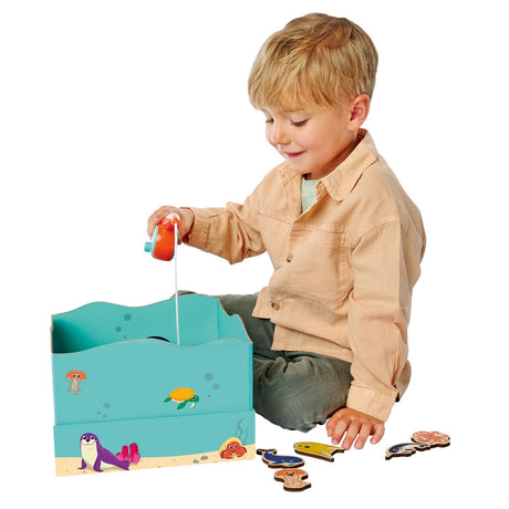 Simba gioco di pesca in legno giocattoli educativi canna da pesca con magnete per acquario 19 pezzi.