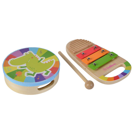 Set musicale in legno Eichhorn, tamburo e xilofono - giocattoli musicali colorati.