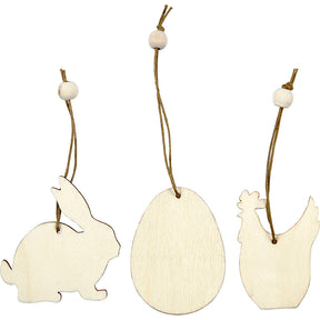 Azienda creativa http: www.cchobby.nl wooden-decorations-rabbit-egg-chicken-size-6-cm-thickness-3-mm-9-piece-1-box