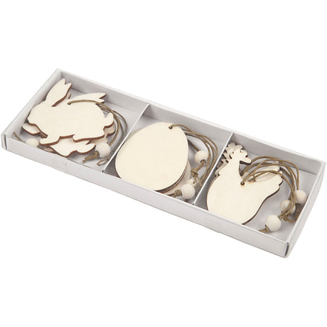 Azienda creativa http: www.cchobby.nl wooden-decorations-rabbit-egg-chicken-size-6-cm-thickness-3-mm-9-piece-1-box