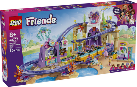 Lego Friends Parco divertimenti montagne russe con sirene, giocattoli per bambini con personaggi 42703