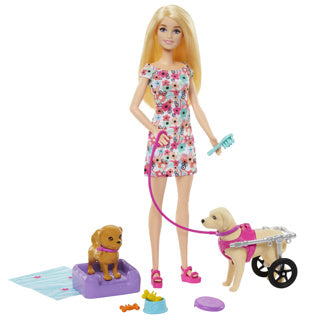 Barbie, set da gioco e accessori per animali domestici con camminata e ruota