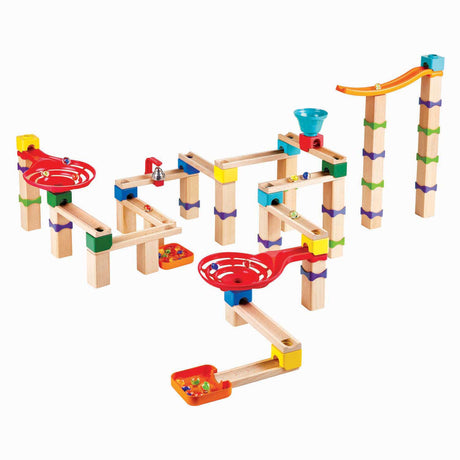 Pista per biglie in legno Hape - Pista per biglie in legno da 128 pezzi con spirali, campana e 40 biglie, da 3 anni