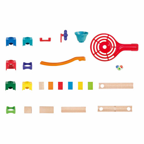 Pista in marmo Hape con domino - set da costruzione pista in marmo rasante 81 pezzi, 3 anni+