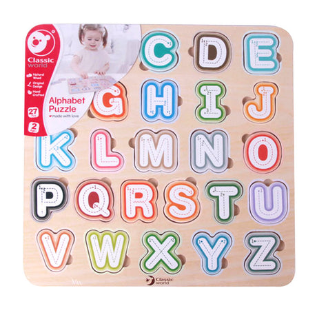 Alfabeto puzzle in legno del mondo classico, 27 pezzi.