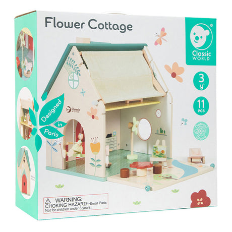 Casa delle bambole in legno del mondo classico - casa delle bambole con giardino e accessori.