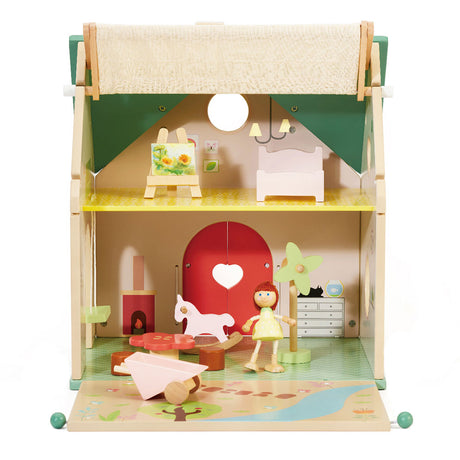 Casa delle bambole in legno del mondo classico - casa delle bambole con giardino e accessori.