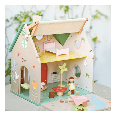 Casa delle bambole in legno del mondo classico - casa delle bambole con giardino e accessori.