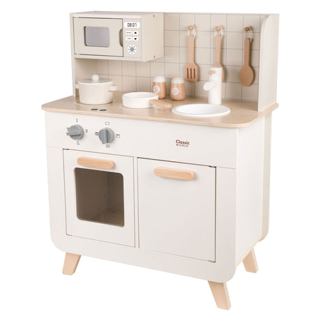 Cucina giocattolo da cucina in legno del mondo classico, 11 pezzi, bianca.