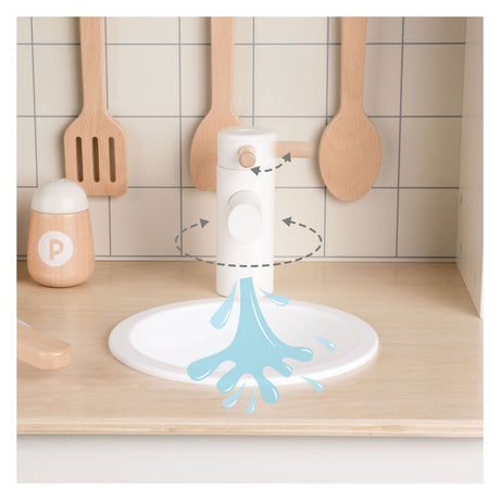 Cucina giocattolo da cucina in legno del mondo classico, 11 pezzi, bianca.