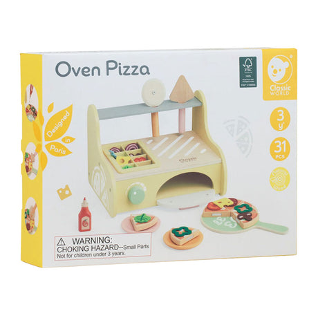 Set da gioco forno per pizza in legno Classic World, 7 pezzi.
