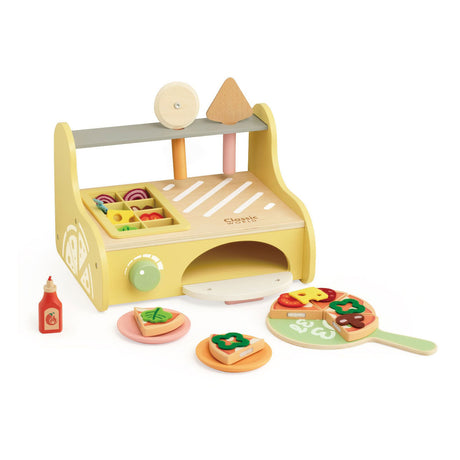 Set da gioco forno per pizza in legno Classic World, 7 pezzi.