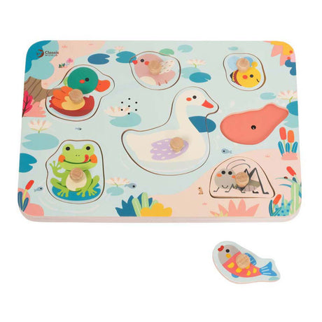 Giocattoli educativi sonori per piscine di puzzle in legno del mondo classico.