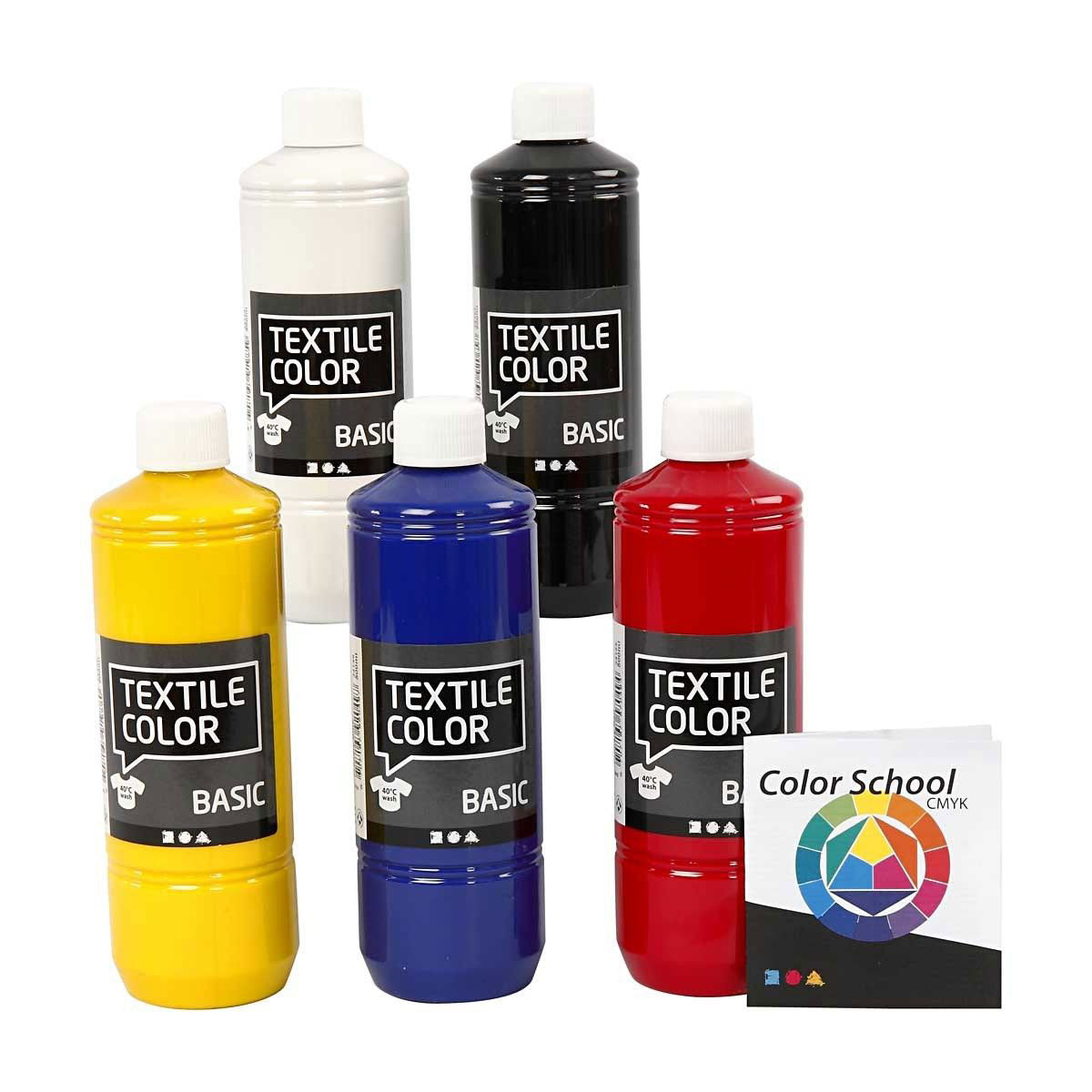 Pittura per tessuti dell'azienda Creativ - colori primari, 5x500ml