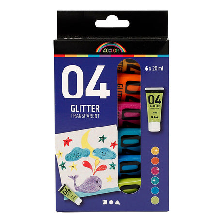 Creative Company Children's Acrilic Paint Glitter Colore, 6x20ml