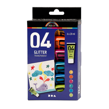 Creative Company Children's Acrilic Paint Glitter Colore, 6x20ml