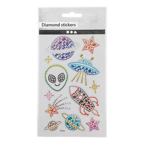 Adesivi con diamanti Creativ Company - tema spaziale - adesivi glitter autoadesivi - adesivi artigianali con strass - adesivi decorativi di lusso - adesivi con diamanti festivi - 10x16 cm - 1 foglio