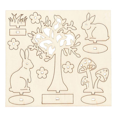 Creativ Company figure in legno fai da te lepri, alberi e funghi
