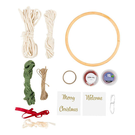 Azienda creativa https: www.cchobby.nl hobbyset-macrame-ghirlanda di natale-verde muschio-rosso-natale-bianco-sporco-1-doos
