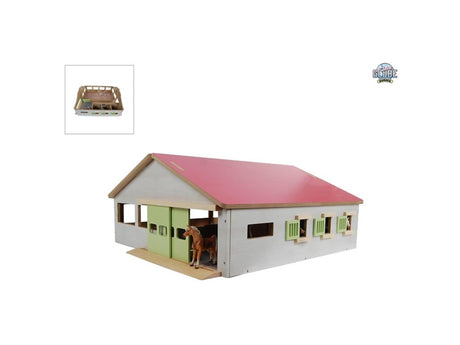 Stalla per cavalli per bambini con mappamondo con 3 box e arena interna 62,5x54x25 cm 1:32 rosa
