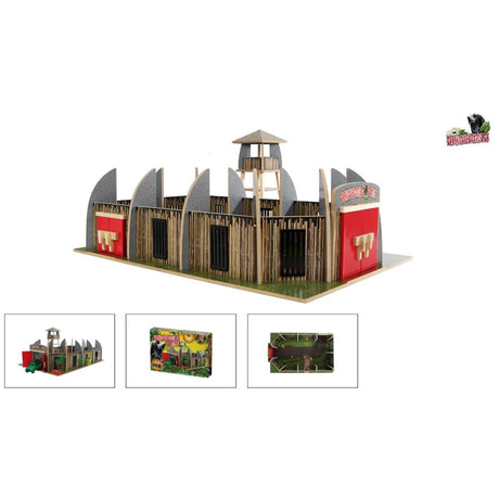 Dinoworld Wooden Dinosaur Park con set da gioco di torre di guardia